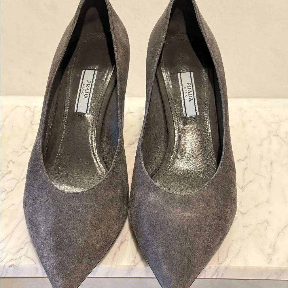 Prada Suede Block Heel Pumps Gray | Made in Italy | Size 39 - Picture 5 of 10